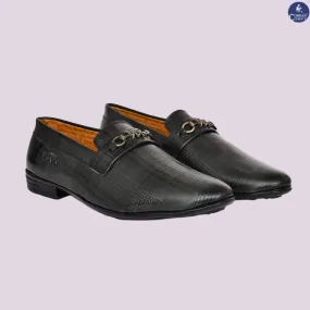 Ankle cut Loafer for Men with Check Pattern & Metallic Buckle | Grey