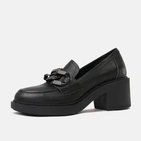 Arrigo Black Leather Heeled Loafers