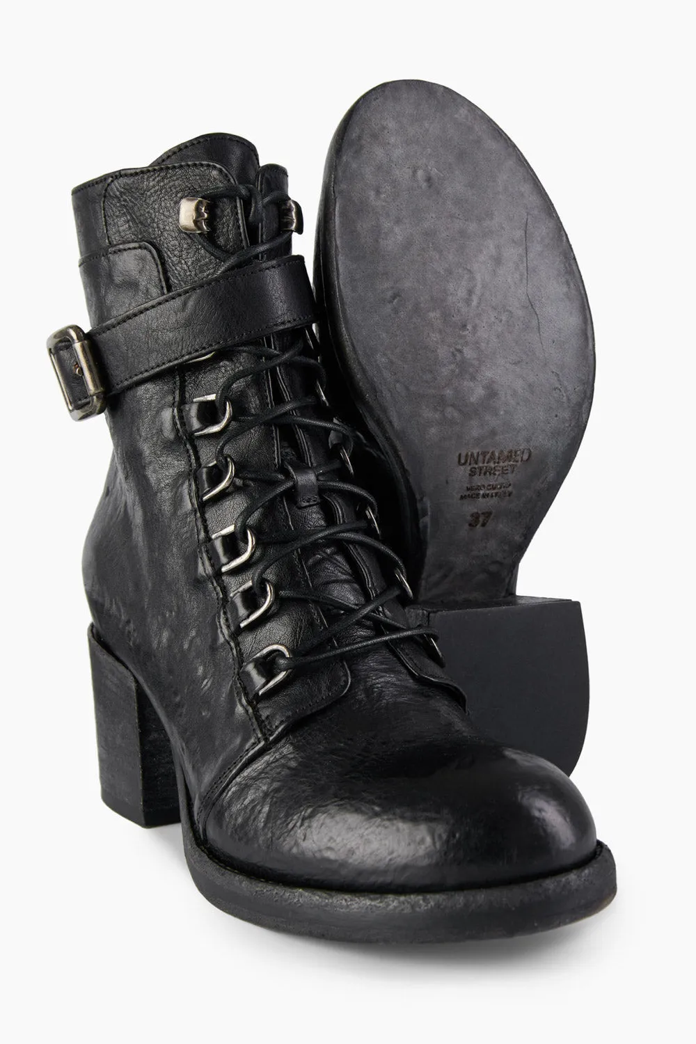 BERKELEY charcoal-black lace up boots.