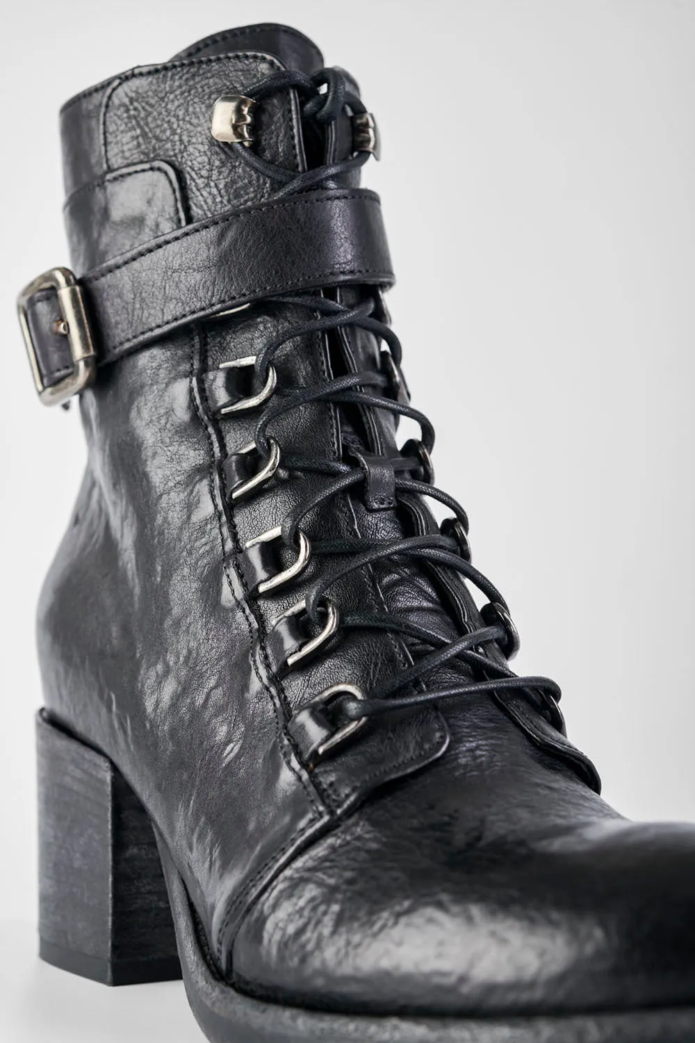 BERKELEY charcoal-black lace up boots.
