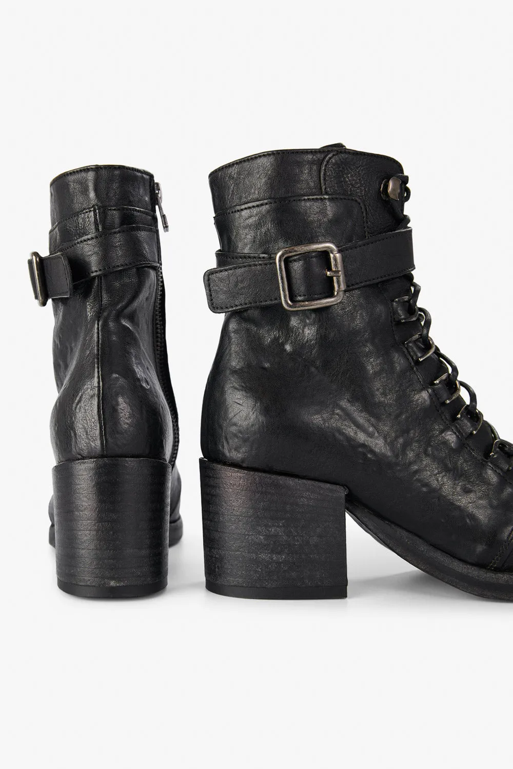 BERKELEY charcoal-black lace up boots.