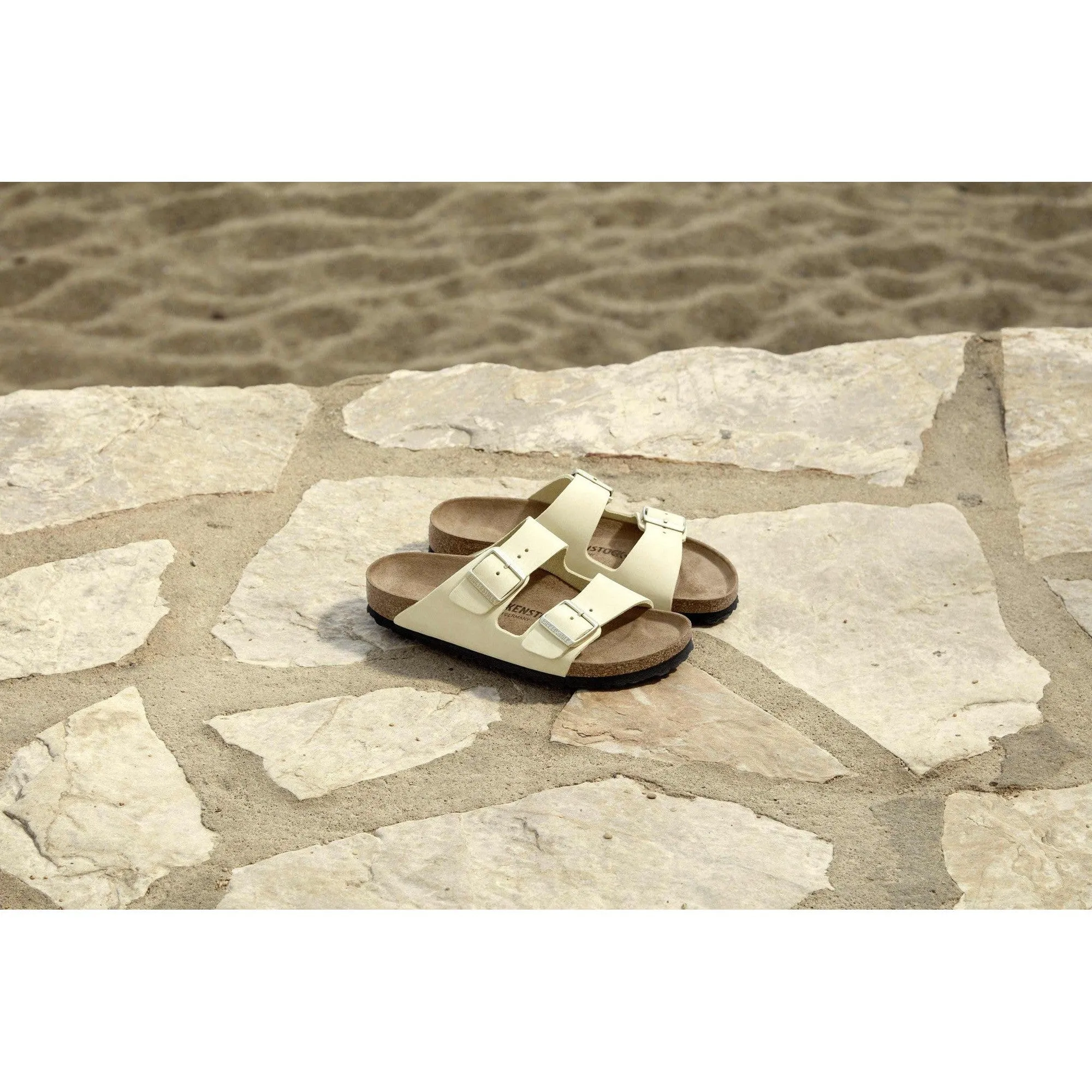 Birkenstock Arizona Leather Ladies Narrow Ecru Nubuck Arch Support Buckle Sandals