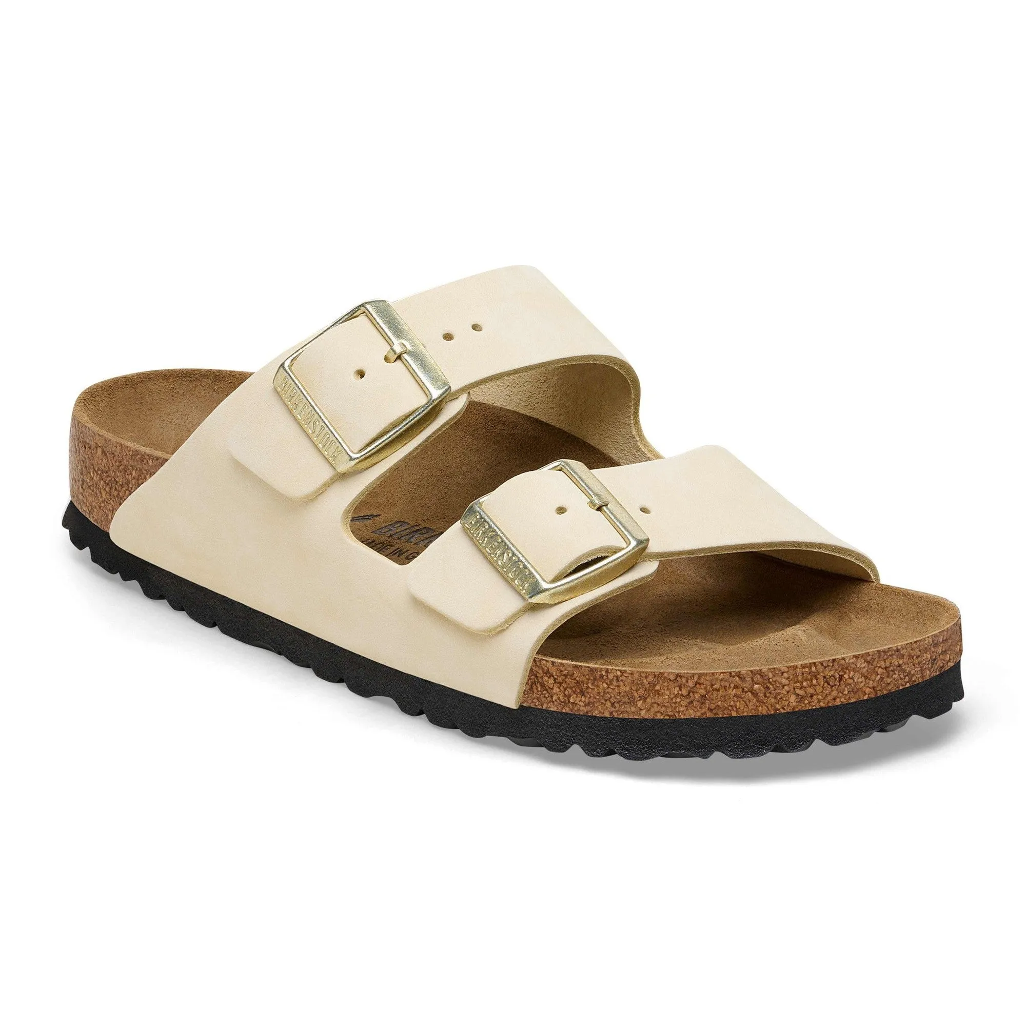 Birkenstock Arizona Leather Ladies Narrow Ecru Nubuck Arch Support Buckle Sandals