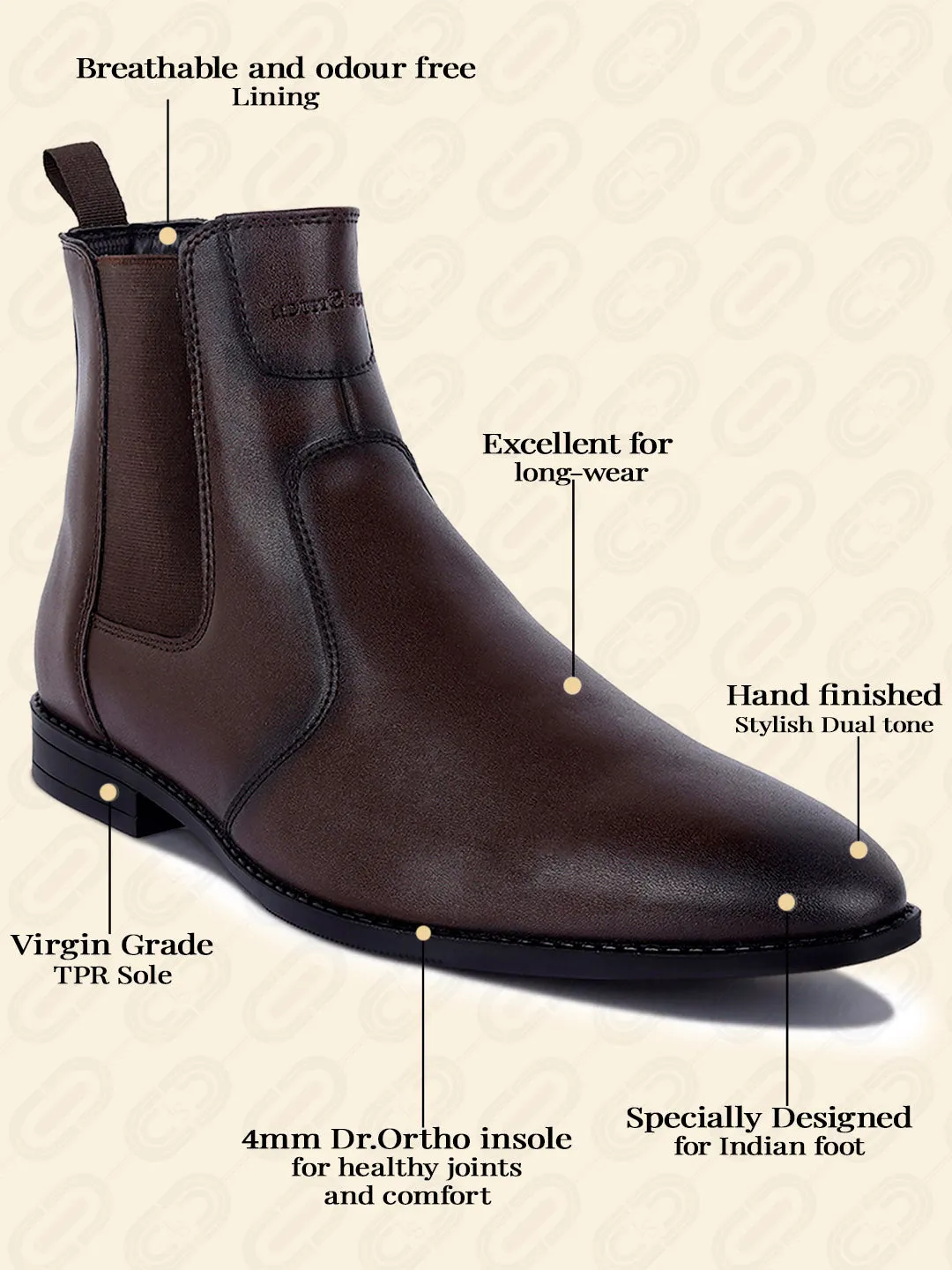 Brunette Brown Dual Tone Handcrafted Chelsea Boots for Men