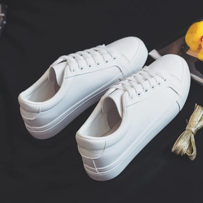 Classic PU Leather Solid Color Korean Sneakers