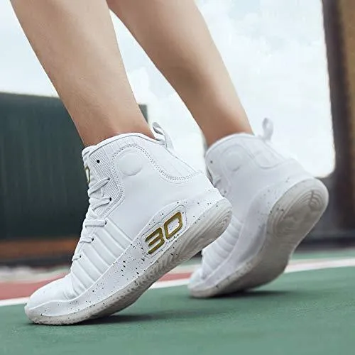 COSDN Womens Mens Fashion High-Top Cool Basketball Shoes Breathable Youth Sports Running Sneakers Size 8/6.5 White
