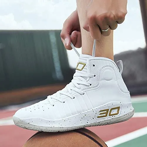 COSDN Womens Mens Fashion High-Top Cool Basketball Shoes Breathable Youth Sports Running Sneakers Size 8/6.5 White