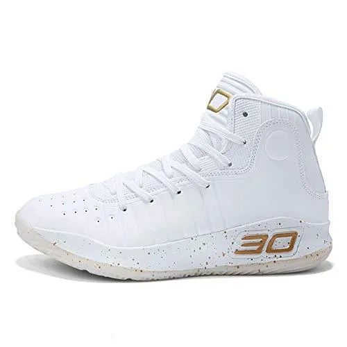 COSDN Womens Mens Fashion High-Top Cool Basketball Shoes Breathable Youth Sports Running Sneakers Size 8/6.5 White