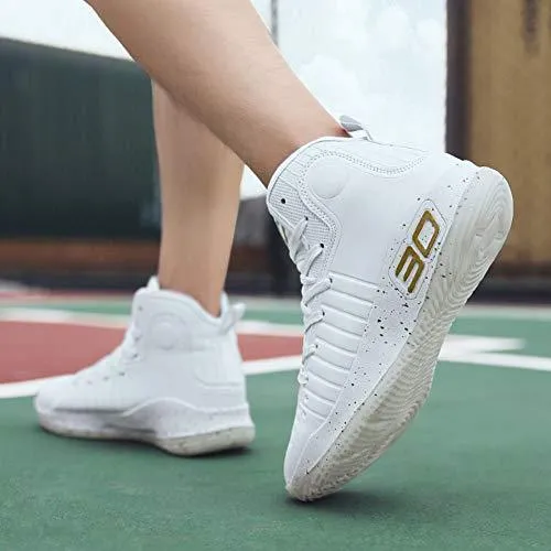 COSDN Womens Mens Fashion High-Top Cool Basketball Shoes Breathable Youth Sports Running Sneakers Size 8/6.5 White