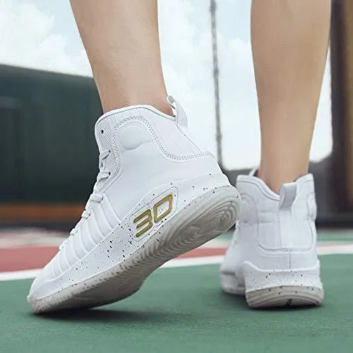 COSDN Womens Mens Fashion High-Top Cool Basketball Shoes Breathable Youth Sports Running Sneakers Size 8/6.5 White