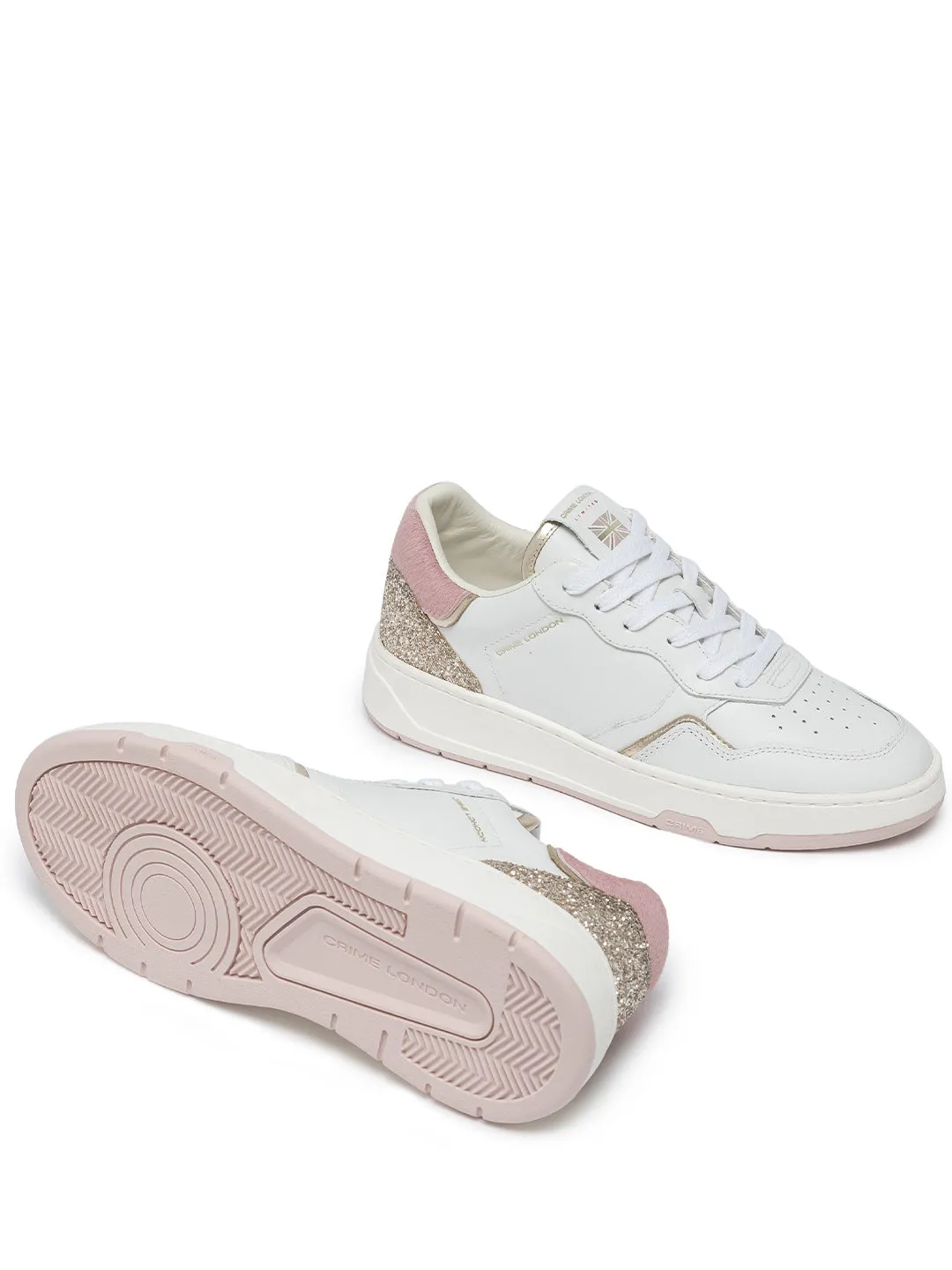 Crime Timeless Pink Powder sneakers bianco con tab rosa