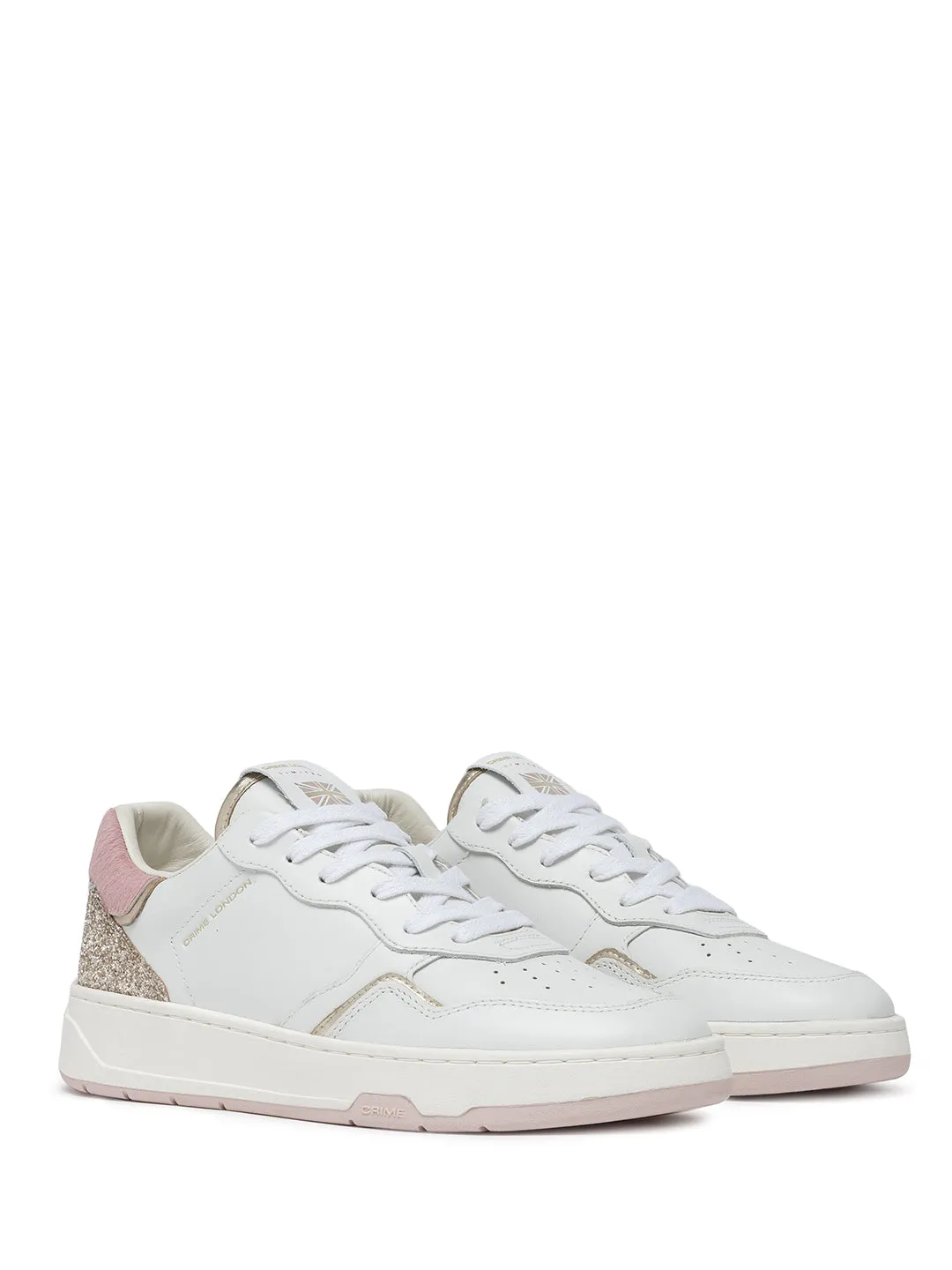 Crime Timeless Pink Powder sneakers bianco con tab rosa