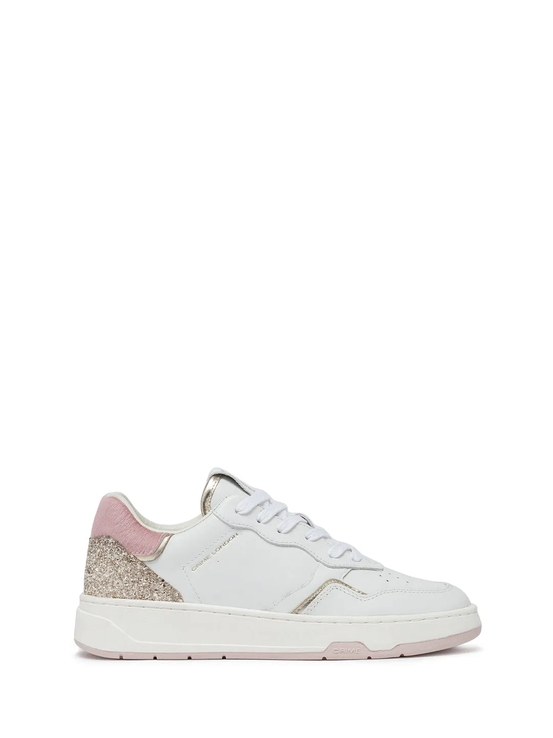 Crime Timeless Pink Powder sneakers bianco con tab rosa