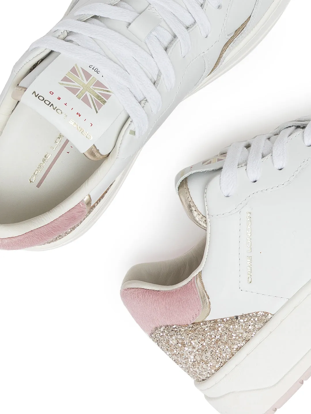 Crime Timeless Pink Powder sneakers bianco con tab rosa