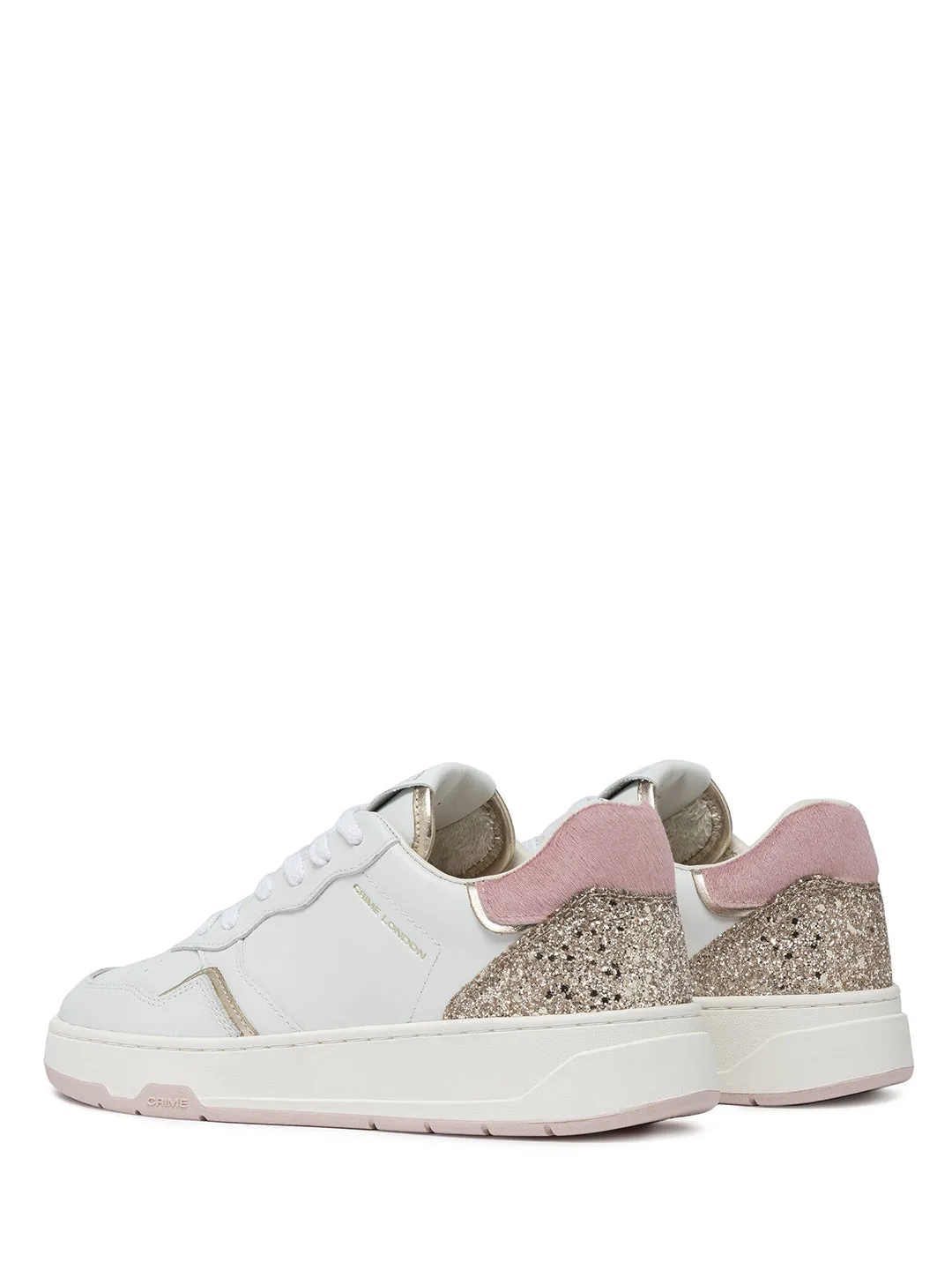Crime Timeless Pink Powder sneakers bianco con tab rosa