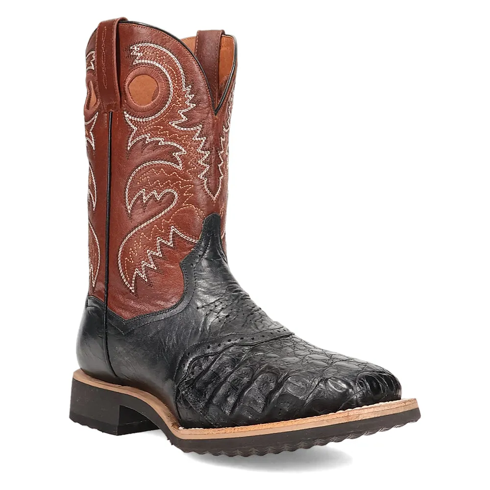 Egan Caiman Embroidered Square Toe Pull On Cowboy Boots