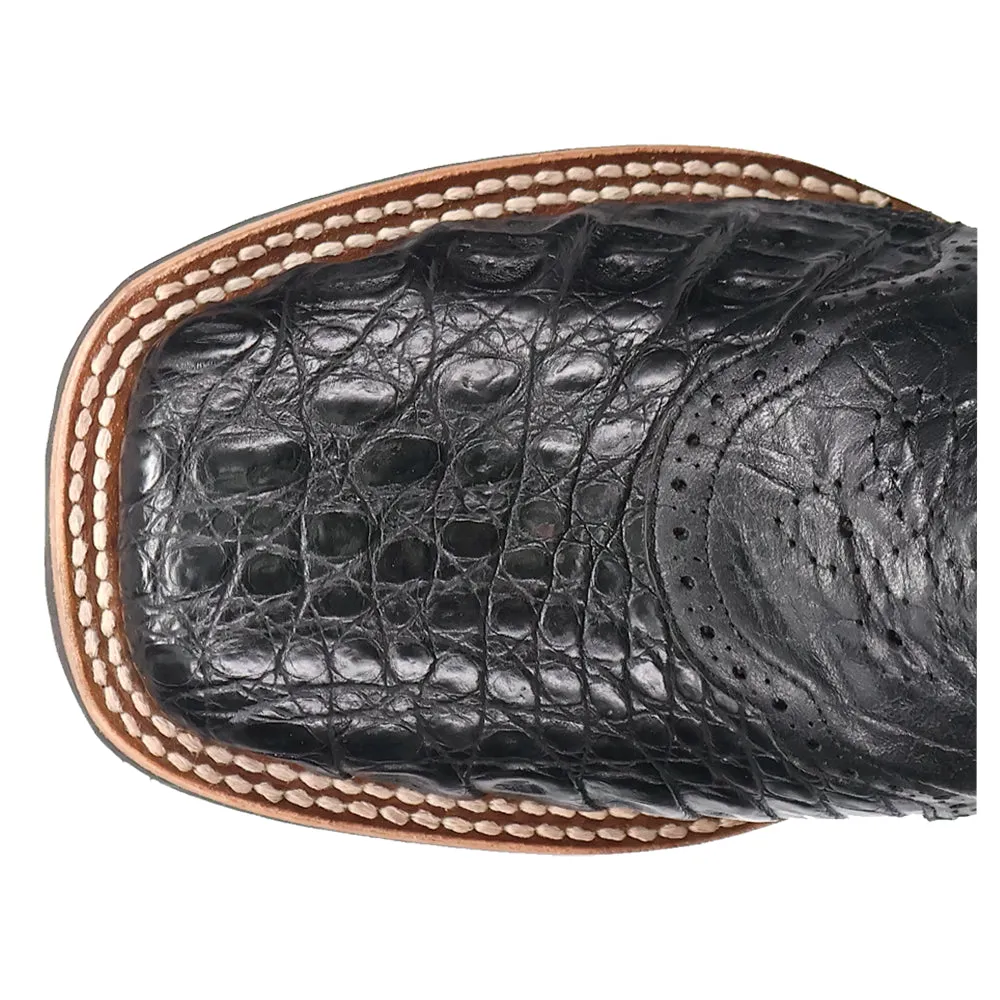 Egan Caiman Embroidered Square Toe Pull On Cowboy Boots