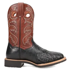 Egan Caiman Embroidered Square Toe Pull On Cowboy Boots