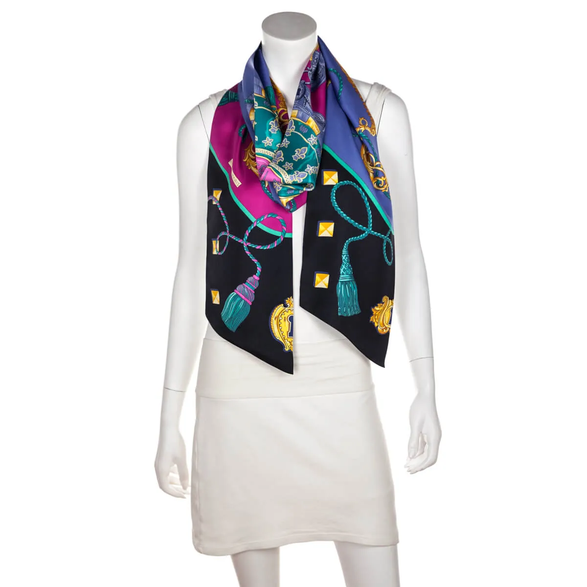 Hermes Blue & Pink Silk Les Cles Maxi Twilly