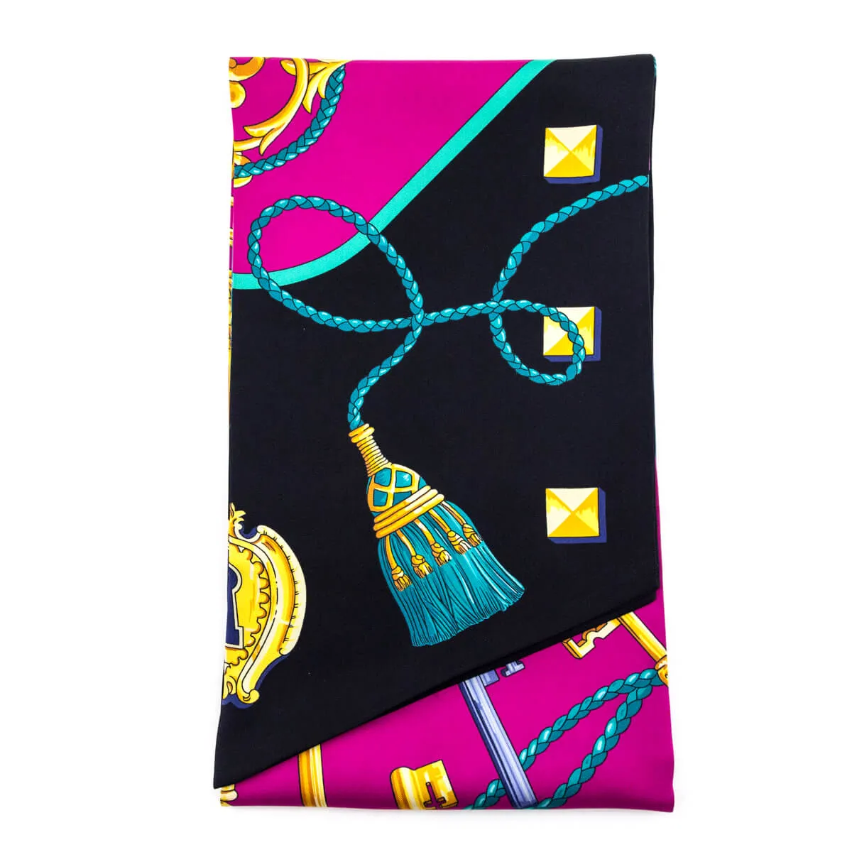 Hermes Blue & Pink Silk Les Cles Maxi Twilly