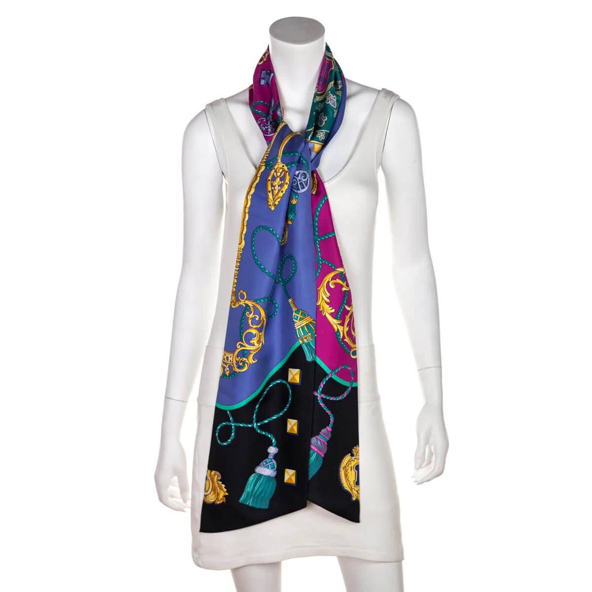 Hermes Blue & Pink Silk Les Cles Maxi Twilly