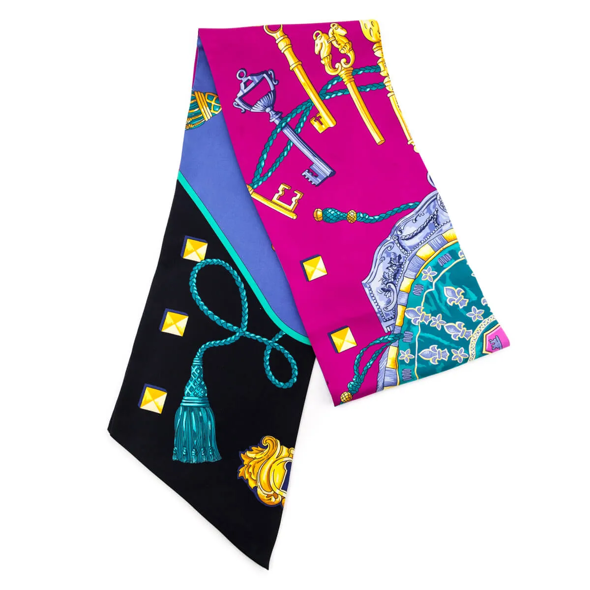 Hermes Blue & Pink Silk Les Cles Maxi Twilly