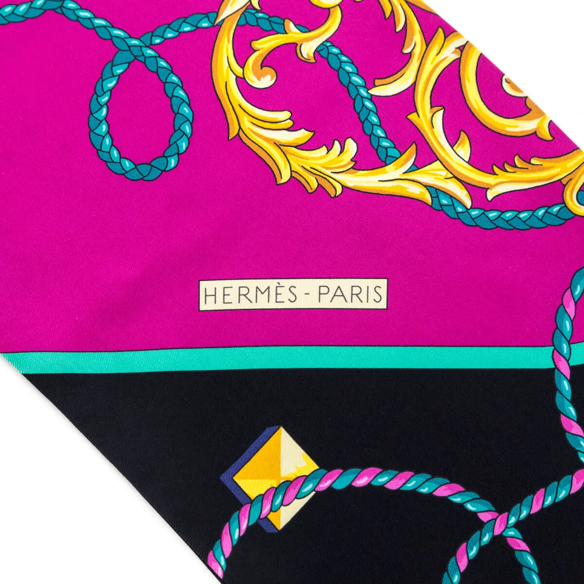 Hermes Blue & Pink Silk Les Cles Maxi Twilly