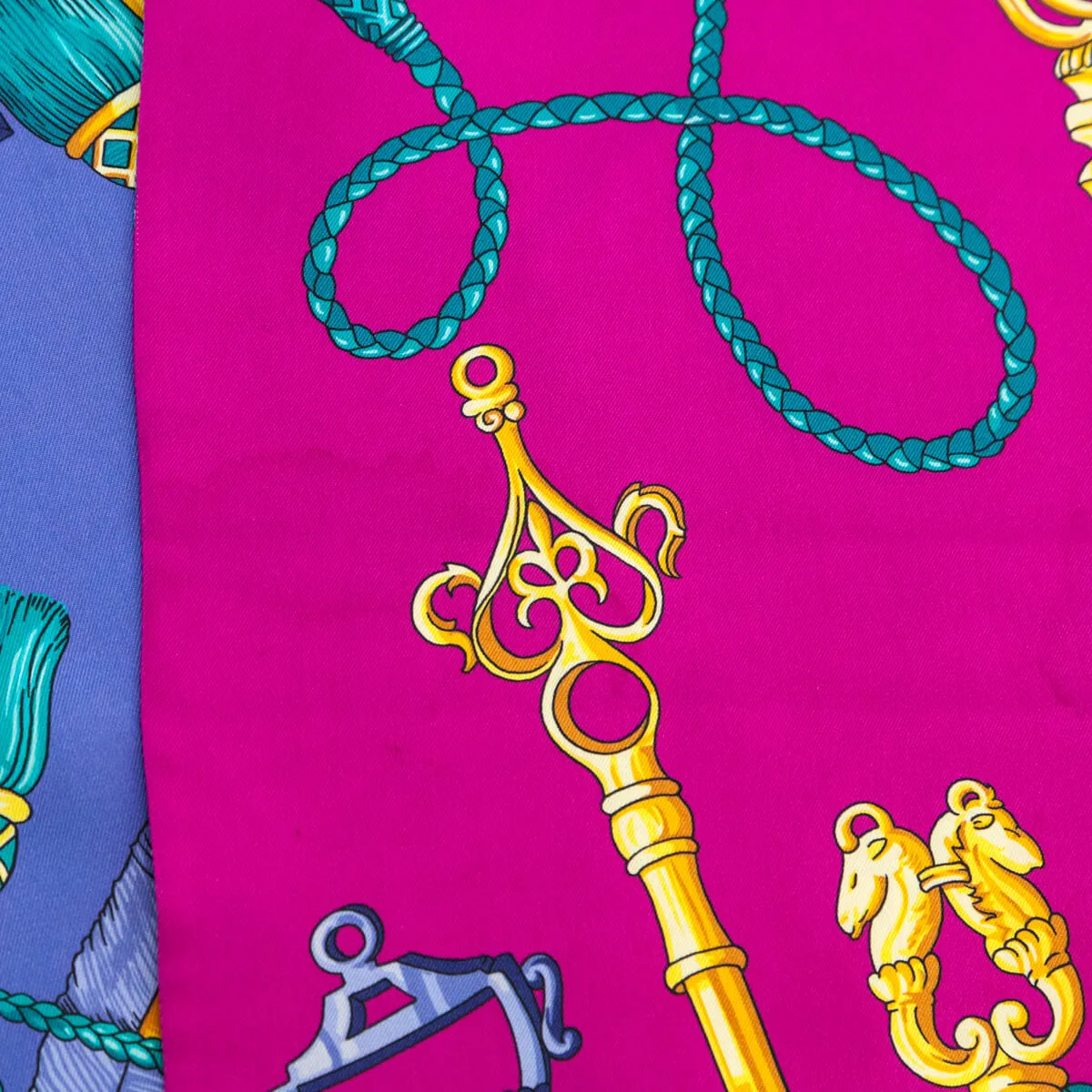 Hermes Blue & Pink Silk Les Cles Maxi Twilly