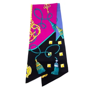 Hermes Blue & Pink Silk Les Cles Maxi Twilly