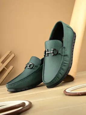 Hitz Men's Green Leather Casual Loafers