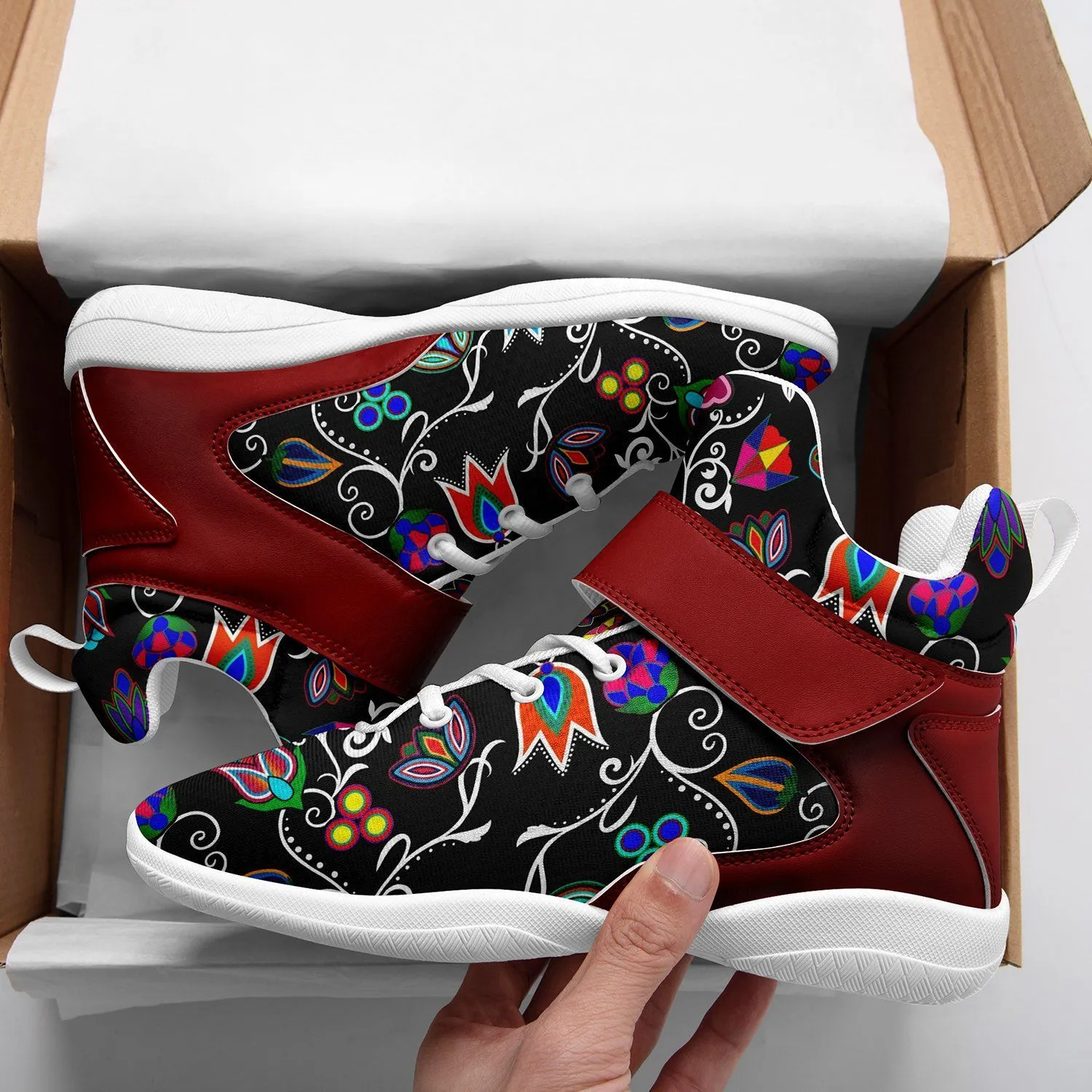 Indigenous Paisley Black Ipottaa Basketball / Sport High Top Shoes - White Sole