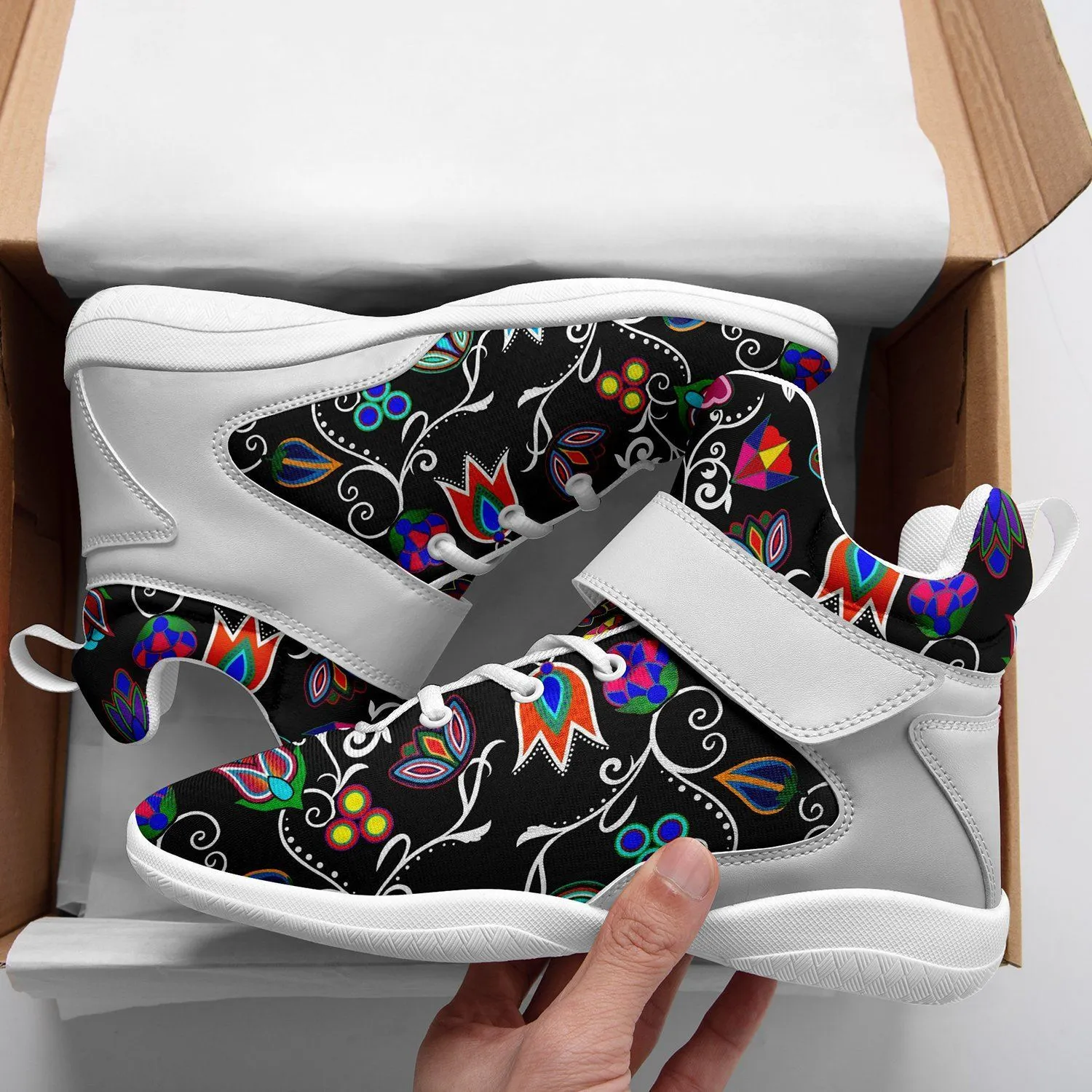 Indigenous Paisley Black Ipottaa Basketball / Sport High Top Shoes - White Sole