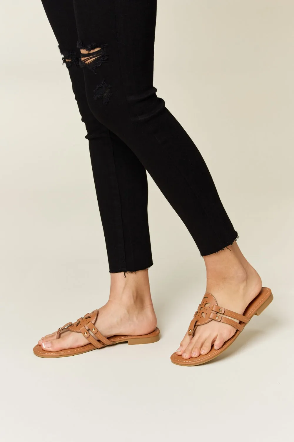 Ladies Forever Link Cutout PU Leather Sandals in Tan