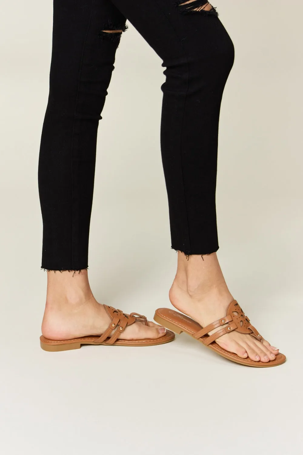 Ladies Forever Link Cutout PU Leather Sandals in Tan