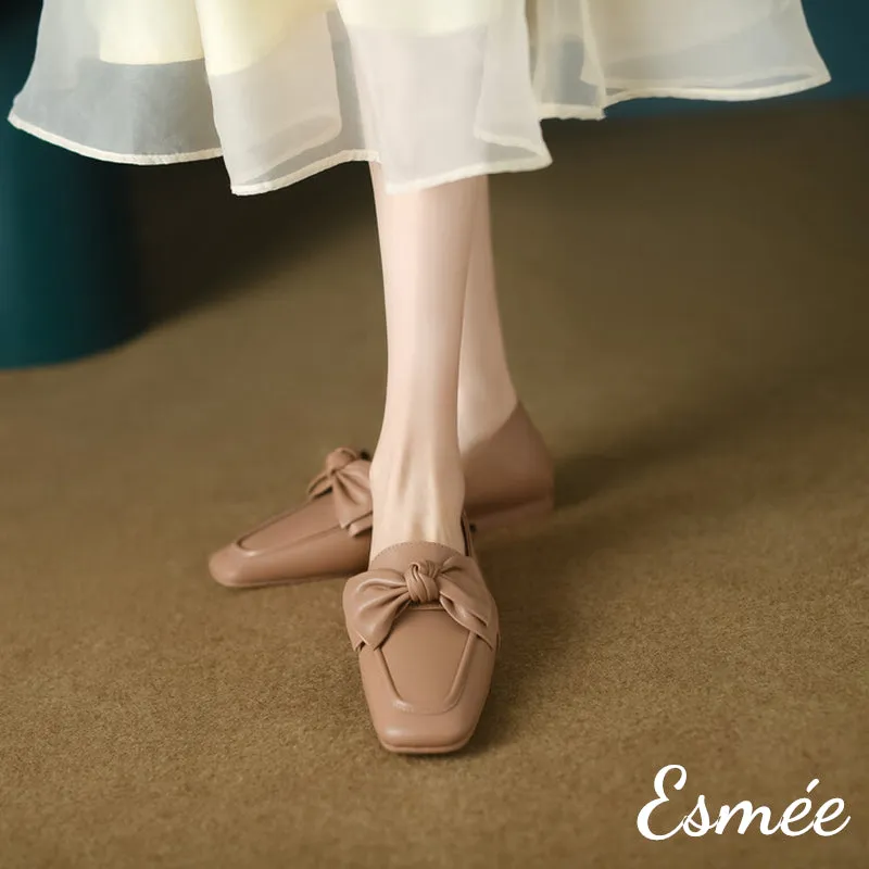 Leather Loafers with Bow Knot Design