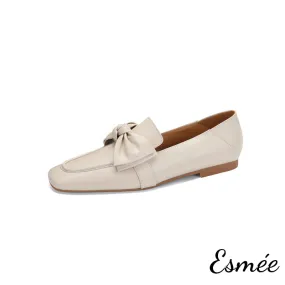 Leather Loafers with Bow Knot Design