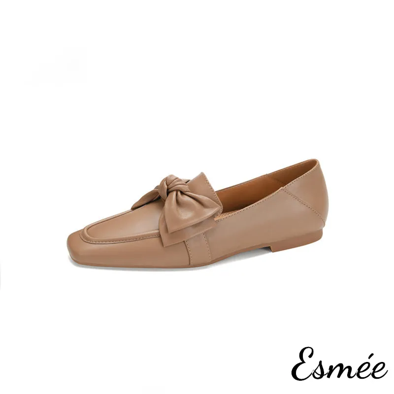 Leather Loafers with Bow Knot Design