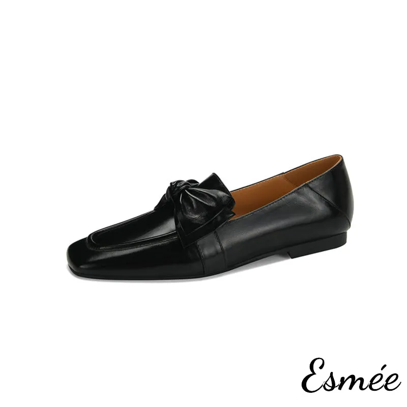 Leather Loafers with Bow Knot Design