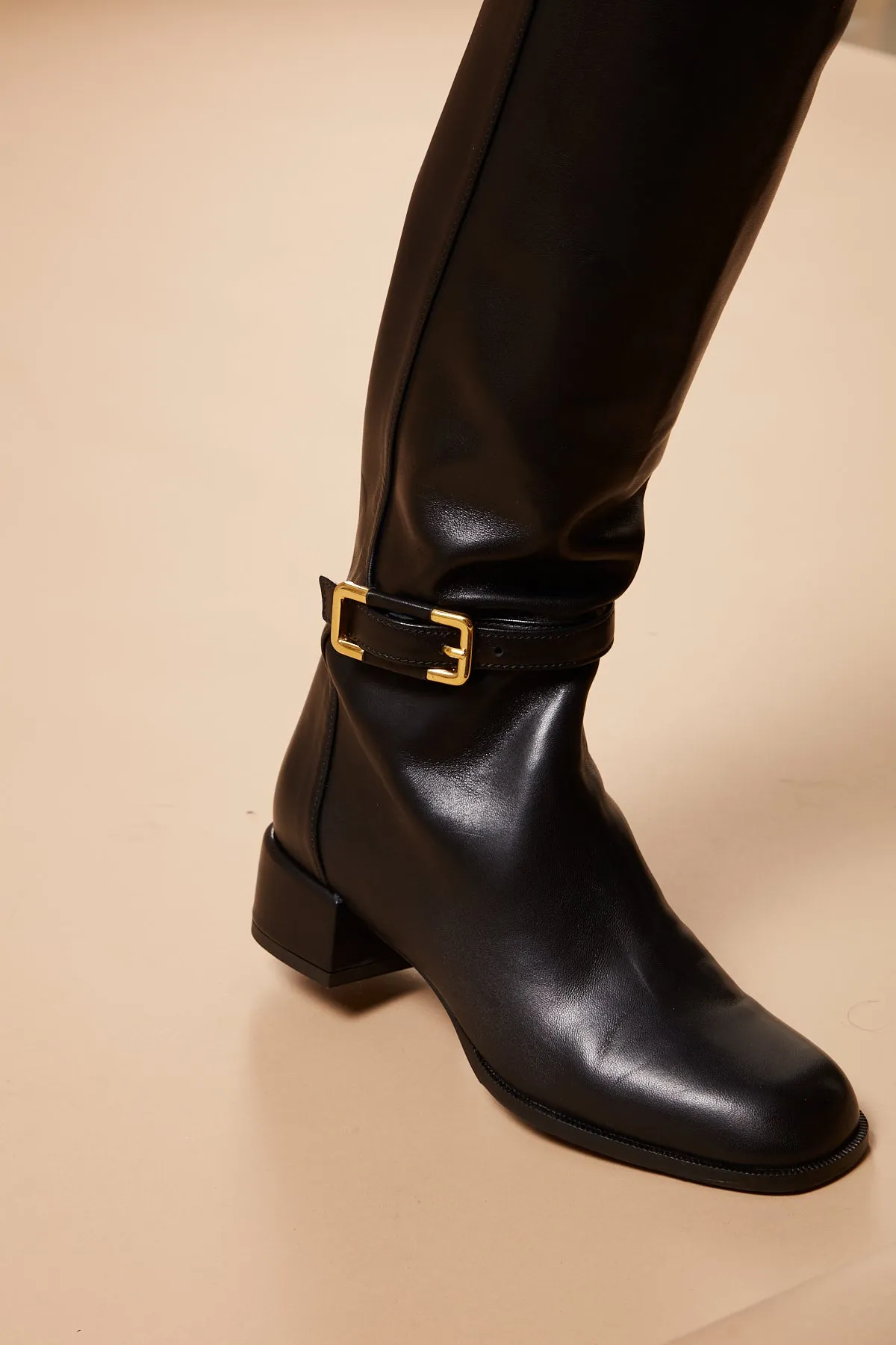Louisa Knee High Boot in Black Leather