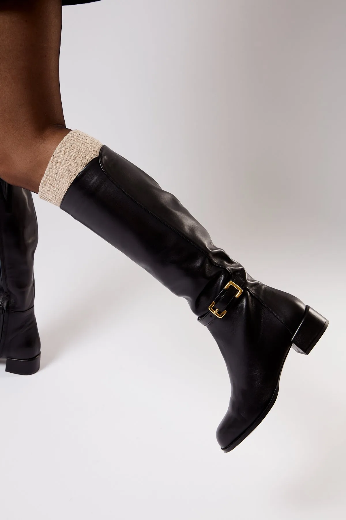 Louisa Knee High Boot in Black Leather