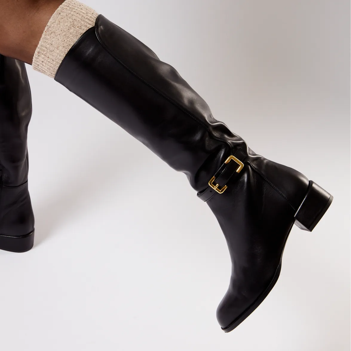Louisa Knee High Boot in Black Leather