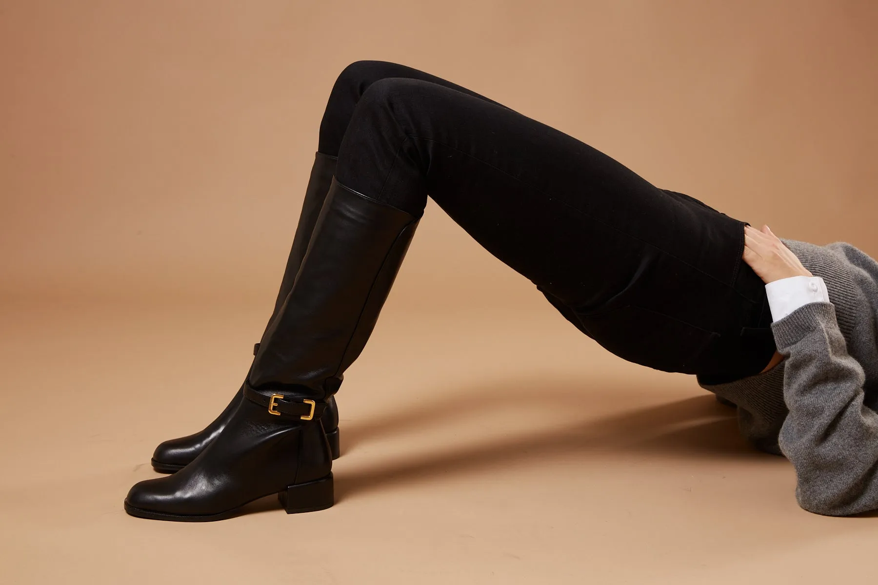 Louisa Knee High Boot in Black Leather
