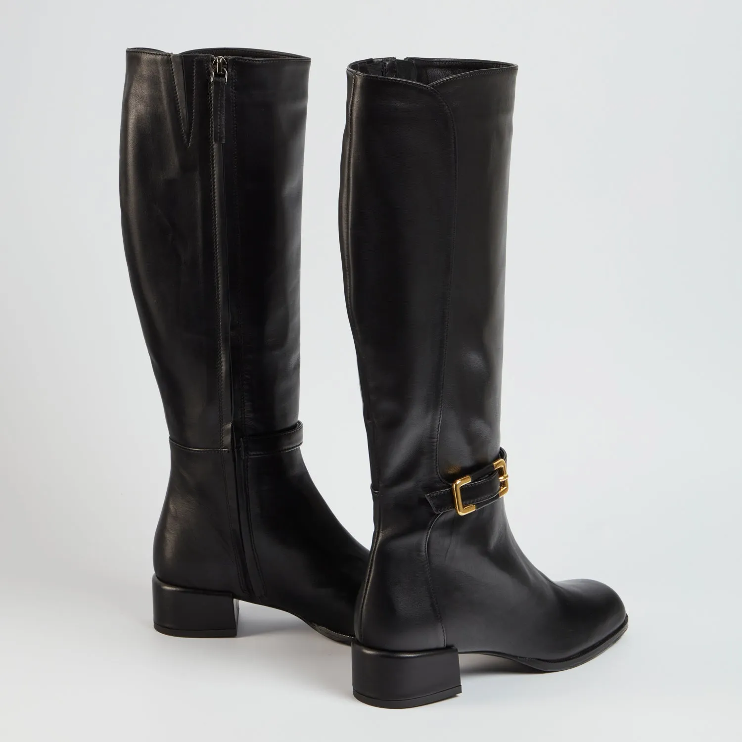 Louisa Knee High Boot in Black Leather