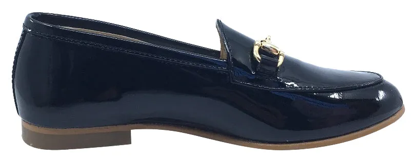 Luccini Girl's Chain Slip-On Smoking Loafer, Black Patent Leather
