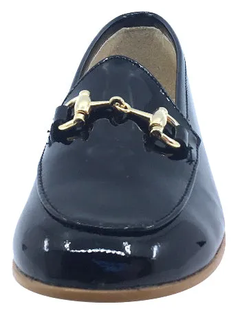 Luccini Girl's Chain Slip-On Smoking Loafer, Black Patent Leather