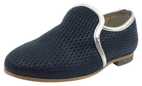 Luccini Slip-On Smoking Loafer, Black Perforated Leather