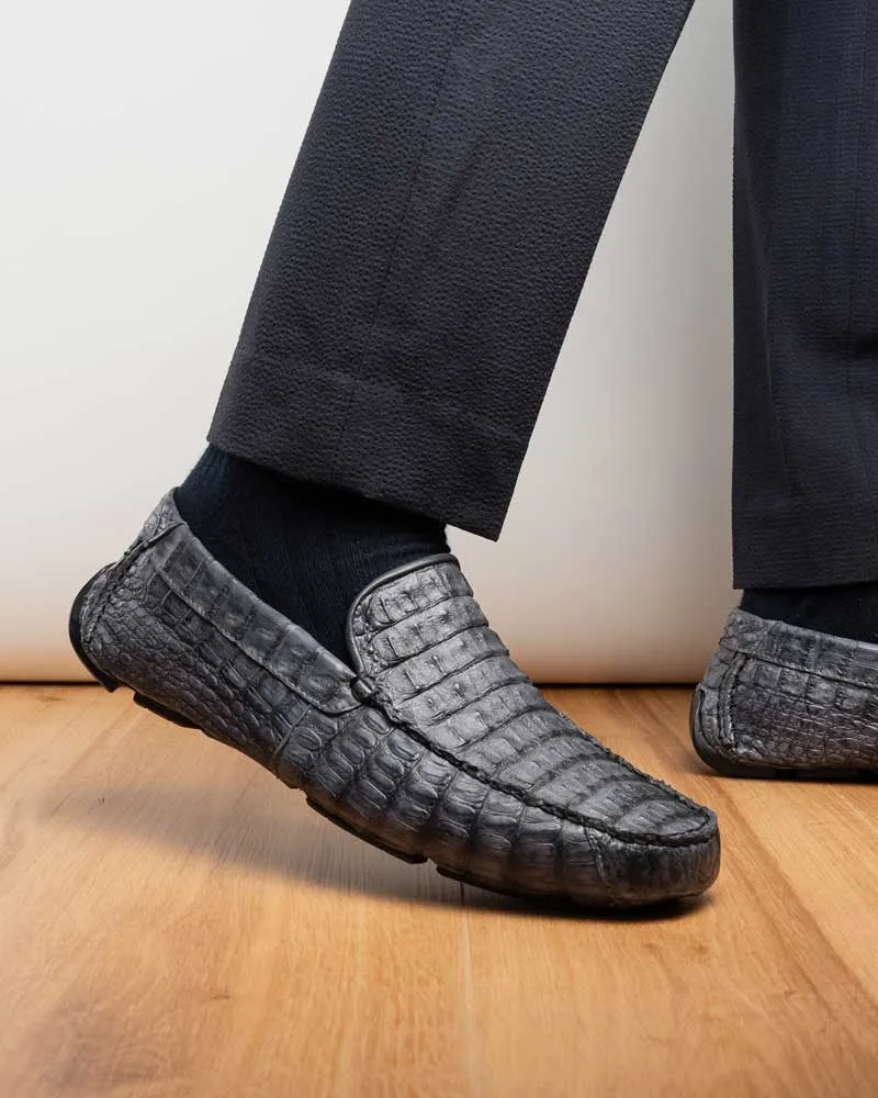 Marco Di Milano Remo Gray Caiman Driving Slip-On Loafers