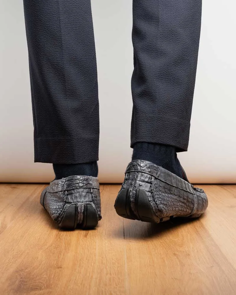Marco Di Milano Remo Gray Caiman Driving Slip-On Loafers
