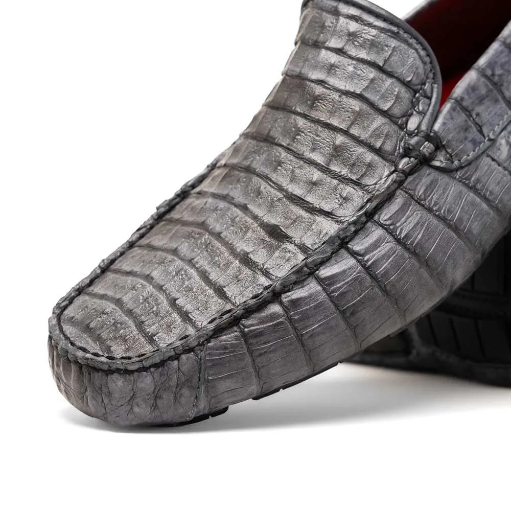 Marco Di Milano Remo Gray Caiman Driving Slip-On Loafers