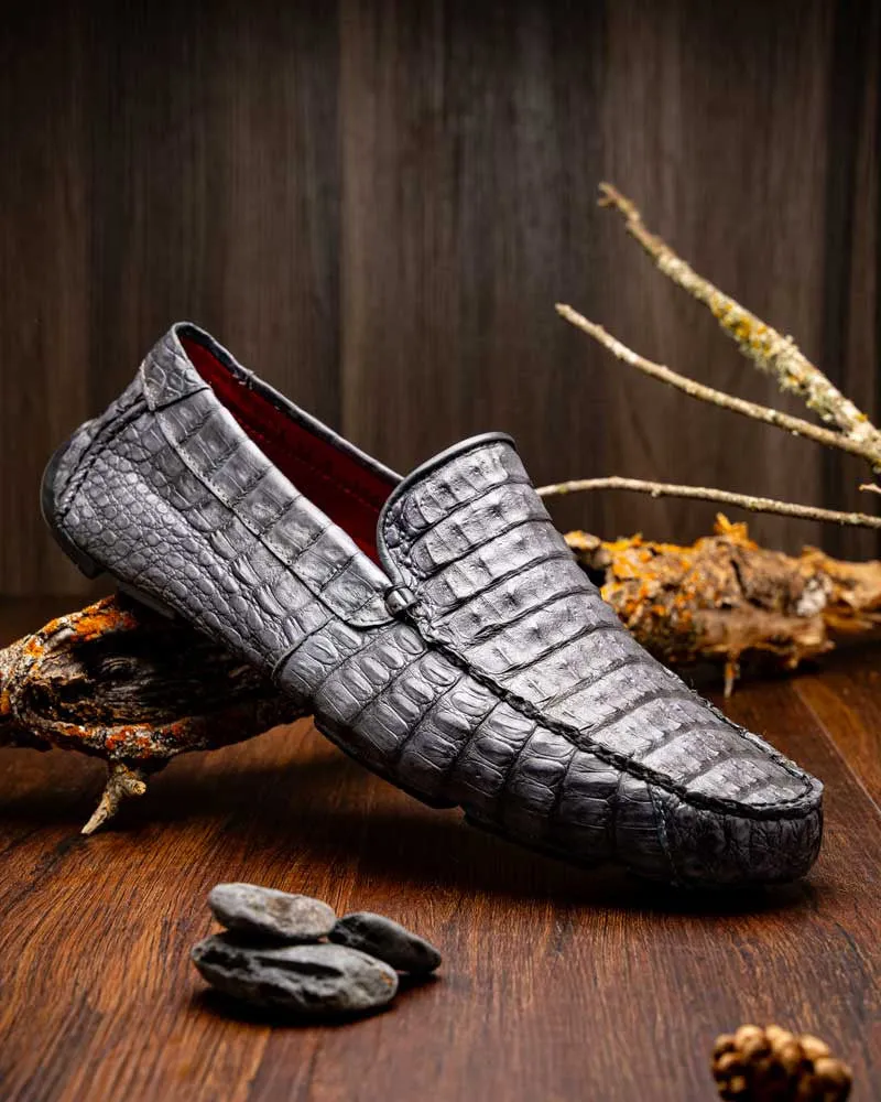 Marco Di Milano Remo Gray Caiman Driving Slip-On Loafers